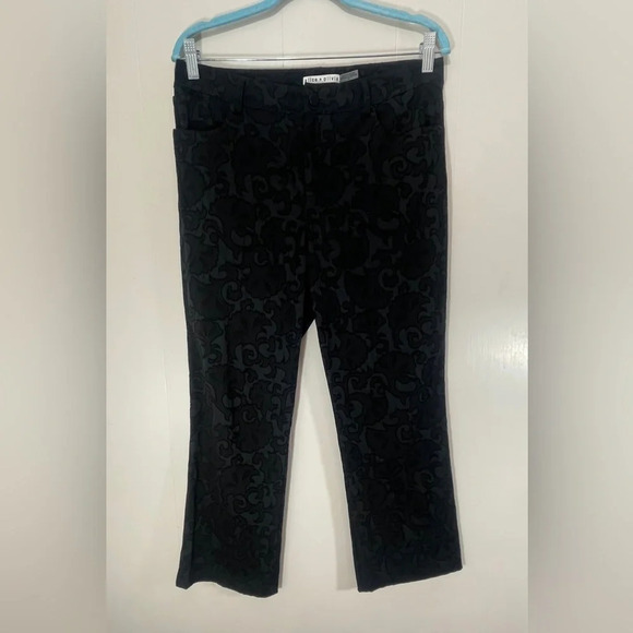 Alice + Olivia Black Textured Scroll Print Jacquard Dress Trousers Pants Size 10 - Picture 1 of 11